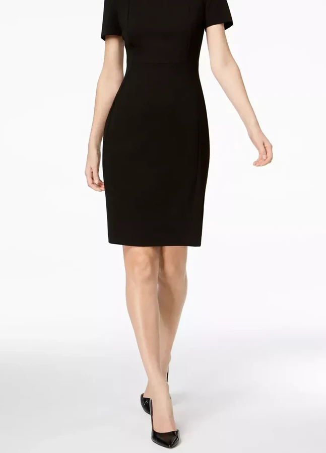 Calvin Klein Short-sleeved seamed sheath dress, black