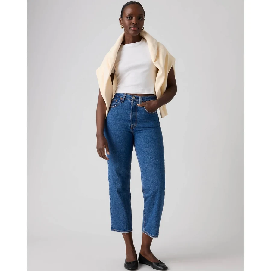Levi's Ribcage Straight Ankle jeans, worn