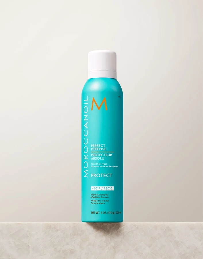 Moroccanoil Perfect Defense heat protectant, worn