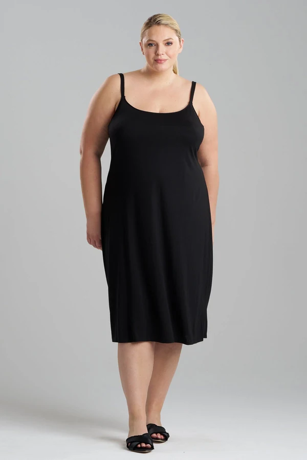 Natori Shangri-La knit gown, black, worn