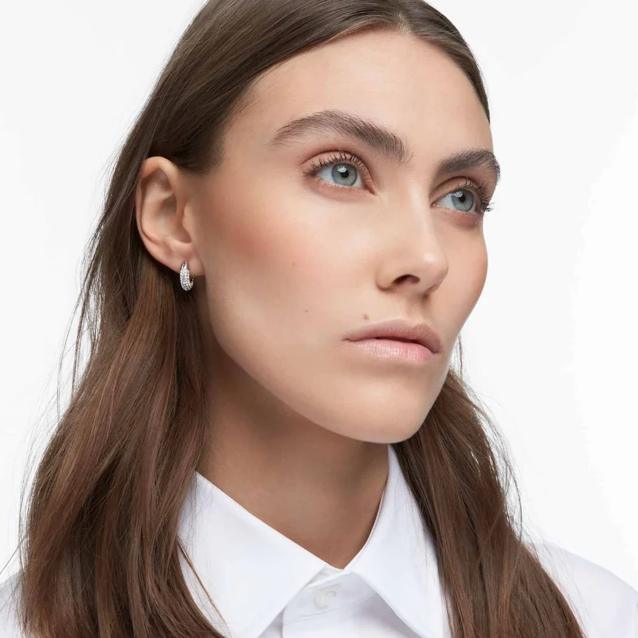 Swarovski Dextera mini crystal hoop earrings, worn